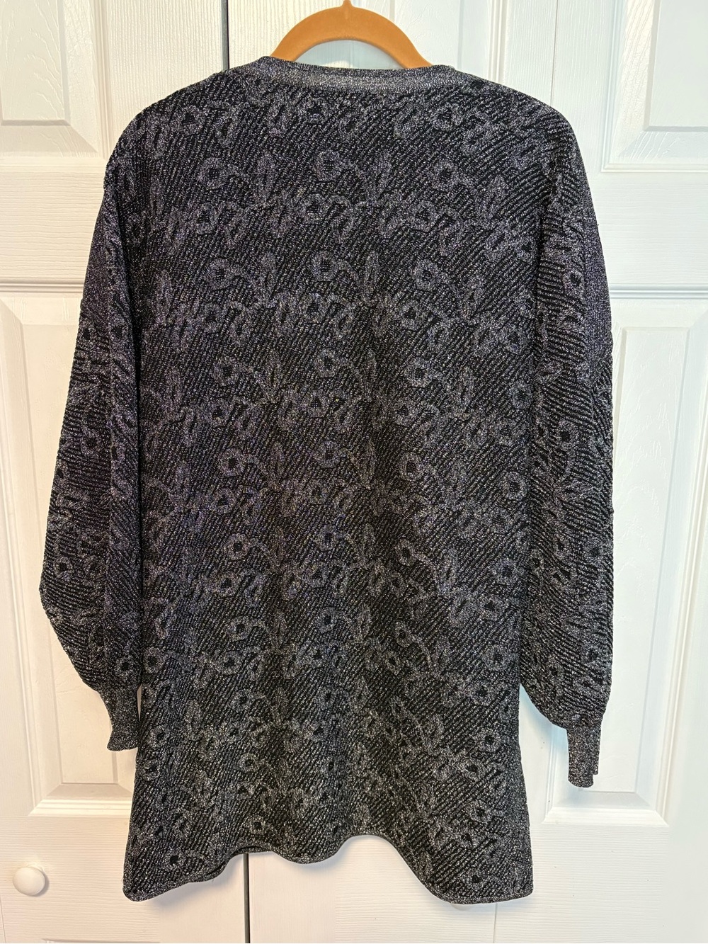 Cozy Black, Gray, and Silver Open-Front Women's Sweater Cardigan with Embroidery - Picture 2 of 3